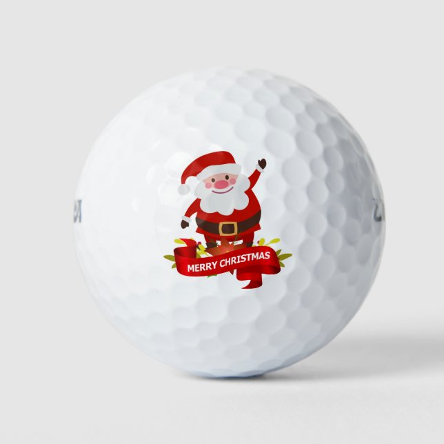 Merry Christmas Cute Festive Holiday Santa Golf Balls (Front)