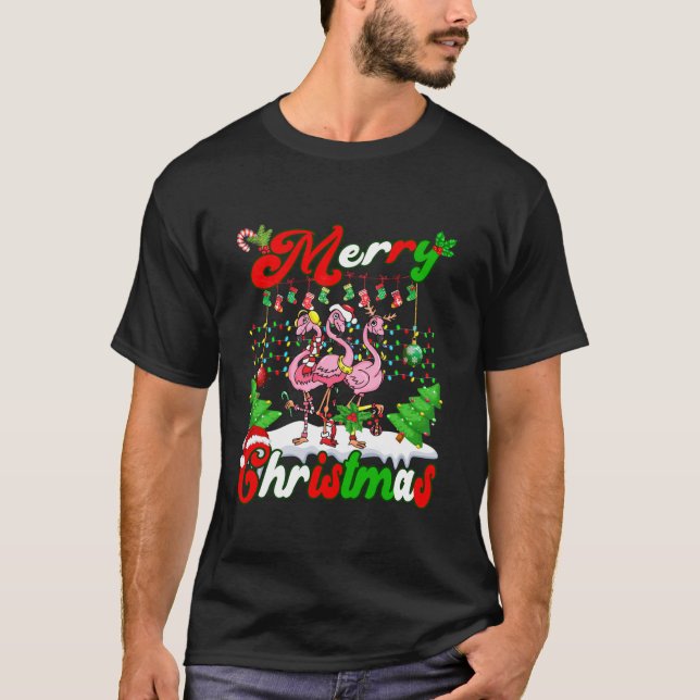 Merry Christmas Cute Flamingo Love Farmer Family X T-Shirt (Front)