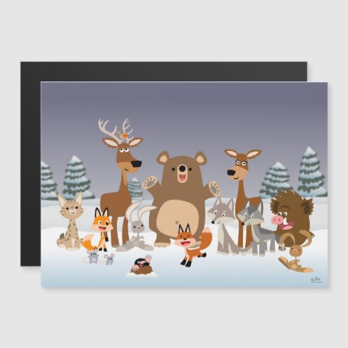 Merry Christmas Cute Forest Animals Magnetic Card