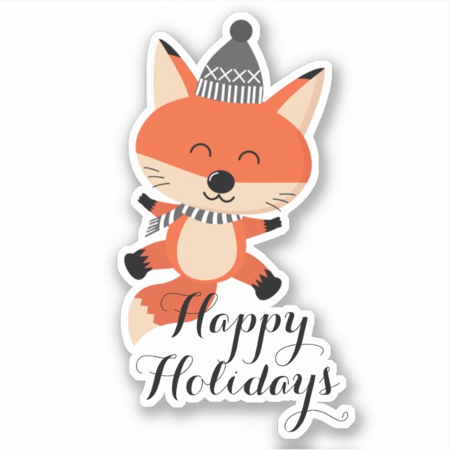 Merry Christmas Cute Fox ID854 Sticker (Front)