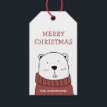 Merry Christmas. Cute funny winter polar bear Gift Tags<br><div class="desc">Funny Christmas tag with cute polar bear in red color for winter holiday gifts.</div>