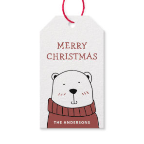 Merry Christmas. Cute funny winter polar bear Gift Tags