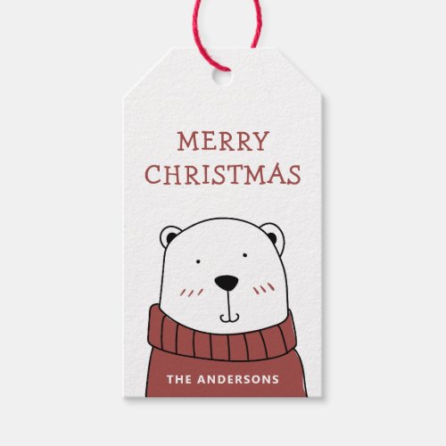 Merry Christmas Cute funny winter polar bear Gift Tags