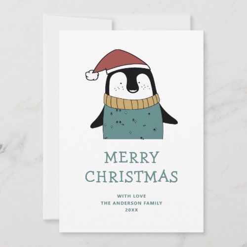 Merry Christmas Cute funny winter Santa penguin Holiday Card