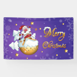 Merry Christmas Cute Funny Winter Skiing Santa  Banner