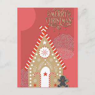 Merry Christmas Cute Gingerbread Man and House Postcard