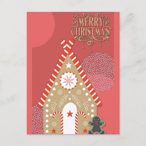 Merry Christmas Cute Gingerbread Man and House Postcard