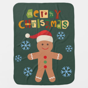 Merry Christmas Cute Gingerbread Man Baby Blanket