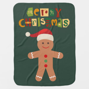 Merry Christmas Cute Gingerbread Man Baby Blanket