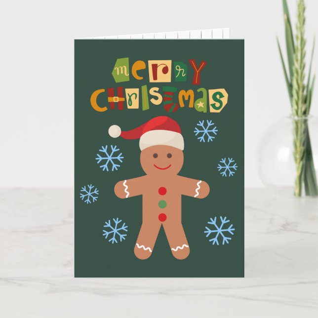 Merry Christmas Cute Gingerbread Man Holiday Card (Front)
