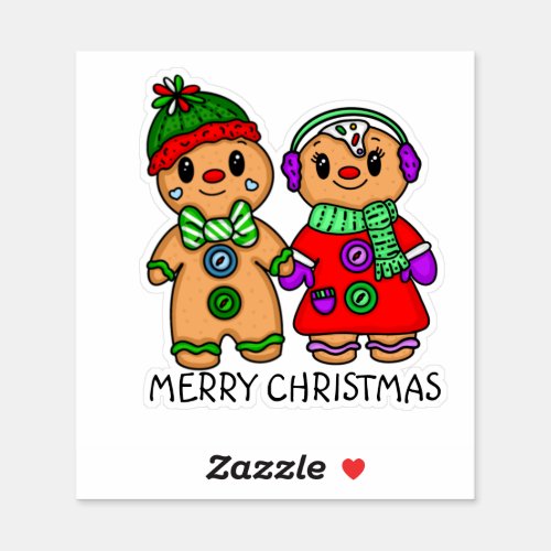 Merry Christmas Cute Gingerbread Men Couple Sticker