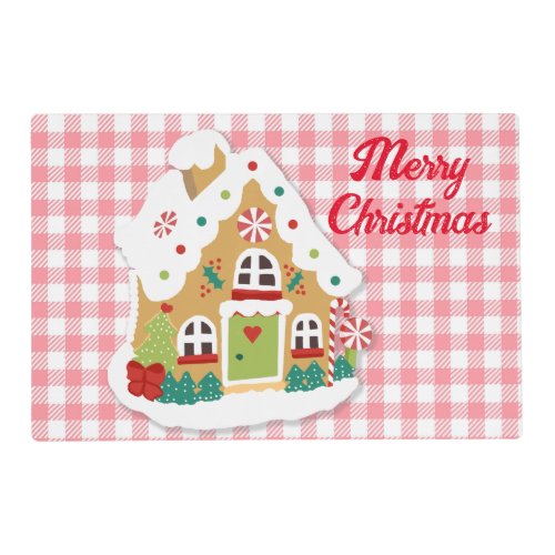 Merry Christmas Cute Gingerbread Pink Gingham Placemat