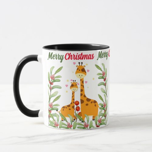 Merry Christmas Cute Giraffe in a jungle  Mug