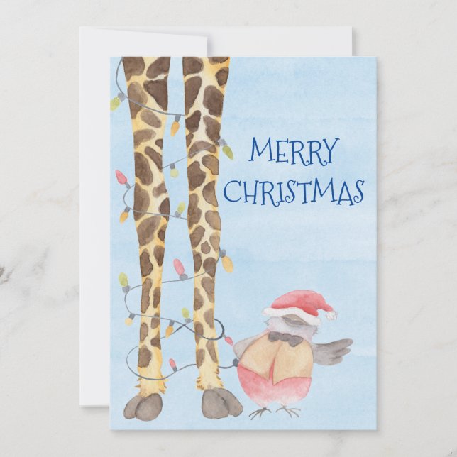 Merry Christmas Cute Giraffe Watercolor Holiday Card (Front)