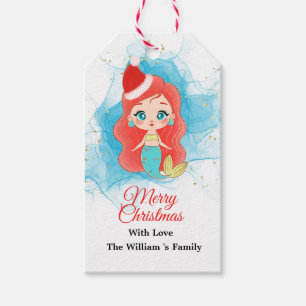 Merry Christmas cute Glitter Mermaid Gift Tag