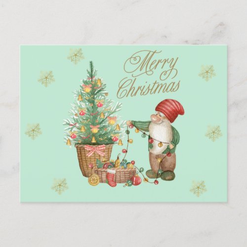 Merry Christmas Cute Gnome and Christmas Tree Postcard