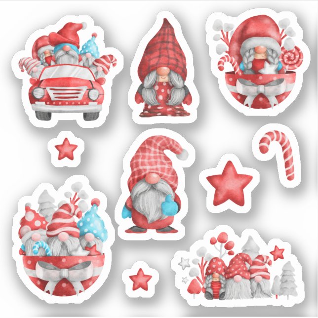 Merry Christmas Cute Gnome For kids Blue Red  Sticker (Front)