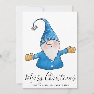 Merry Christmas Cute Gnome in Blue 2025 Calendar Holiday Card