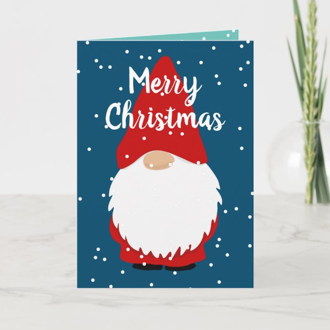 Merry Christmas cute gnome in snow cartoon custom  Holiday Card (Front)