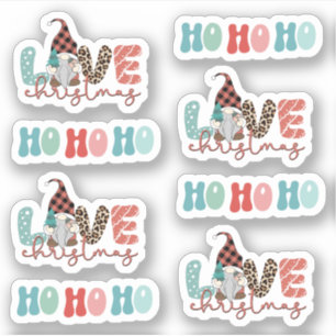Merry Christmas Cute Gnome leopard print Blue Red Sticker