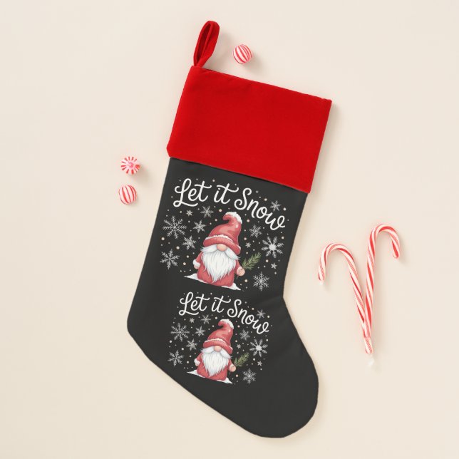 Merry Christmas Cute Gnome Let It Snow Winter  Christmas Stocking (Front)