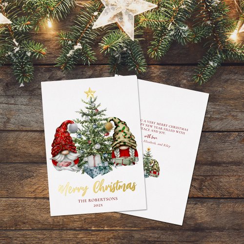 Merry Christmas Cute Gnomes Foil Holiday Card