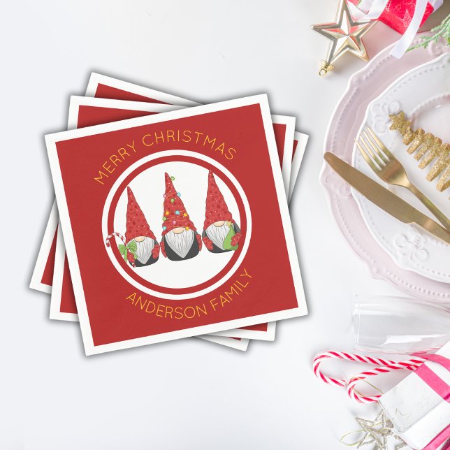 Merry Christmas Cute Gnomes Napkins (Creator Uploaded)