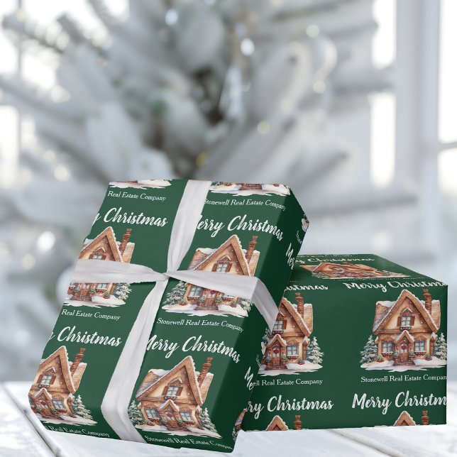 Merry Christmas Cute Green Realtor Custom Wrapping Paper (Creator Uploaded)