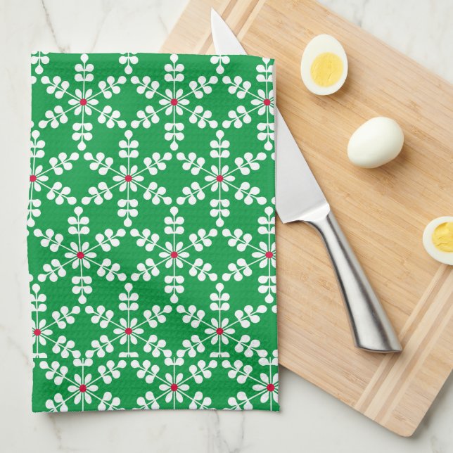 Merry Christmas Cute Green Snowflakes Kitchen Towel (Quarter Fold)