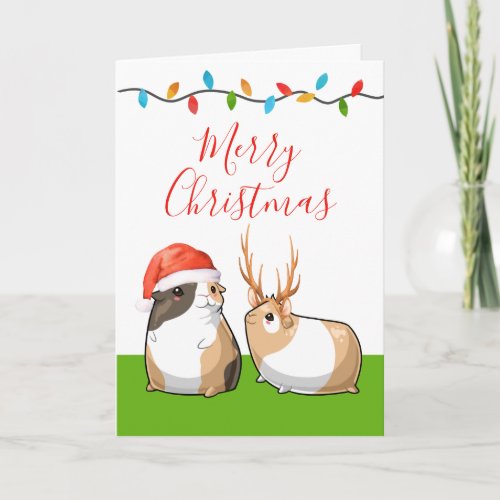 Merry Christmas Cute Guinea Pigs Santa Reindeer Holiday Card