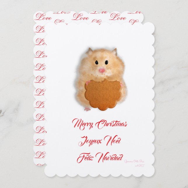 Merry Christmas cute hamster with biscuit Invitation (Front/Back)