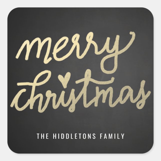 Merry Christmas Cute Handwritten Script Chalkboard Square Sticker (Front)