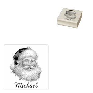 Merry Christmas Cute Happy santa Personalized Name Rubber Stamp