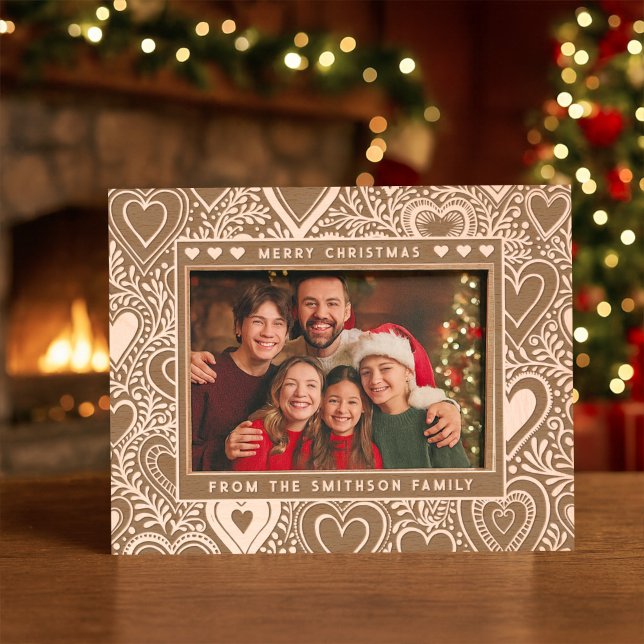   Merry Christmas Cute Heart & Foliage Family Name Engraved Frames (Creator Uploaded)