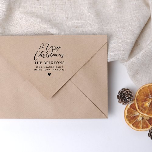 Merry Christmas  Cute Heart Return Address Rubber Stamp