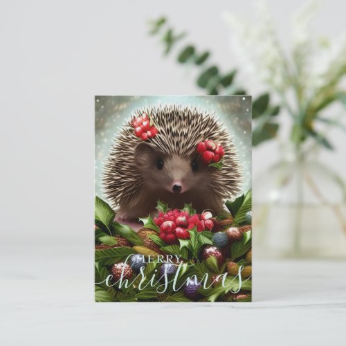 Merry Christmas Cute Hedgehog Holiday Postcard