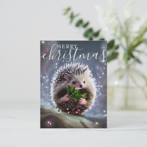 Merry Christmas Cute Hedgehog Holiday Postcard