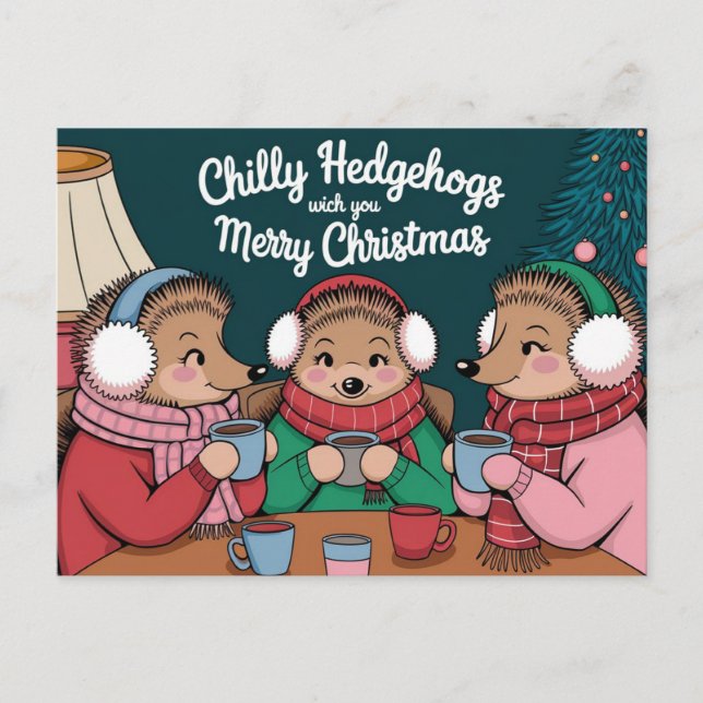 Merry Christmas Cute Hedgehog Postcard (Front)