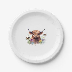 Merry Christmas Cute Highland Cow Classic T-Shirt Paper Plates