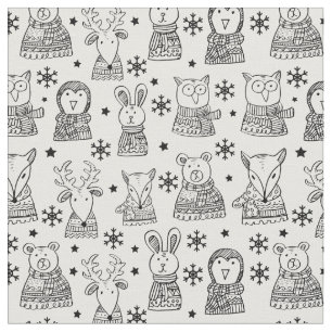 Merry Christmas Cute Holiday Animal Pattern Fabric