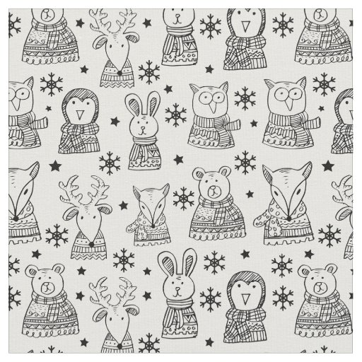 Merry Christmas Cute Holiday Animal Pattern Fabric
