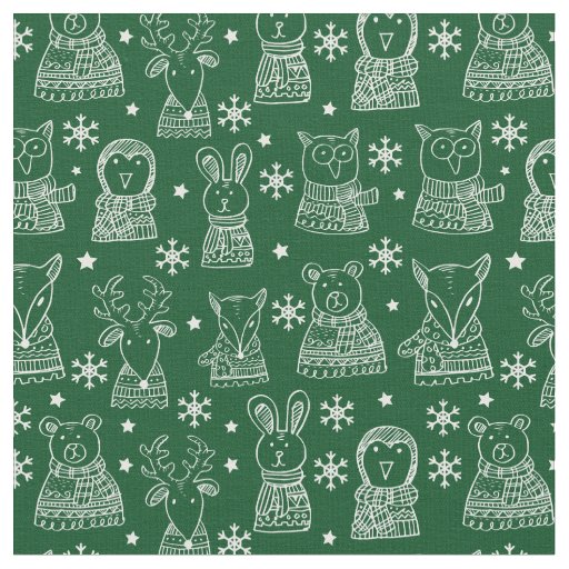 Merry Christmas Cute Holiday Animal Pattern Fabric