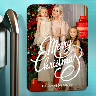 Merry Christmas Cute Holiday Family Photo Magnet