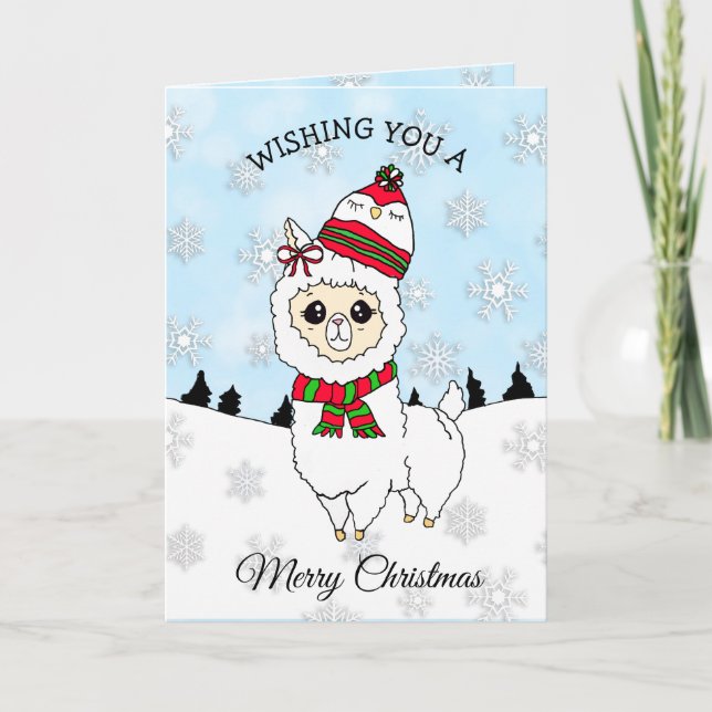 Merry Christmas Cute Holiday Llama Festive Card (Front)