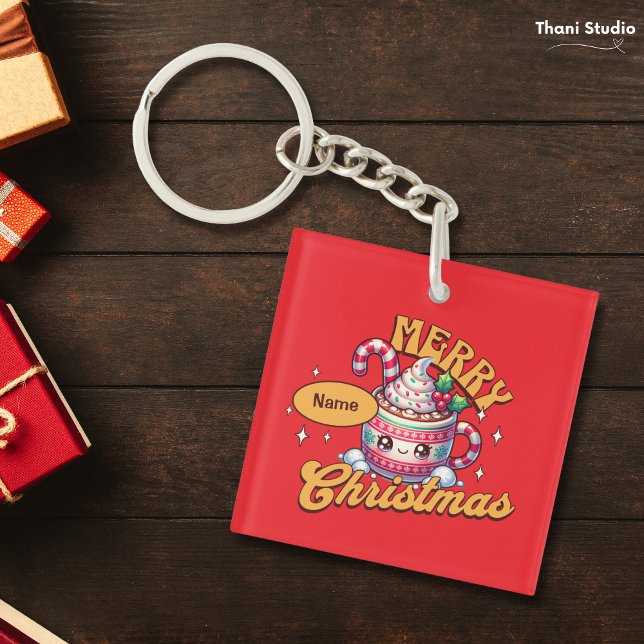 Merry Christmas Cute Hot Chocolate Mug Family Keychain (Creator Uploaded)