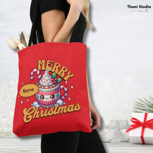 Merry Christmas Cute Hot Chocolate Mug Family Tote Bag