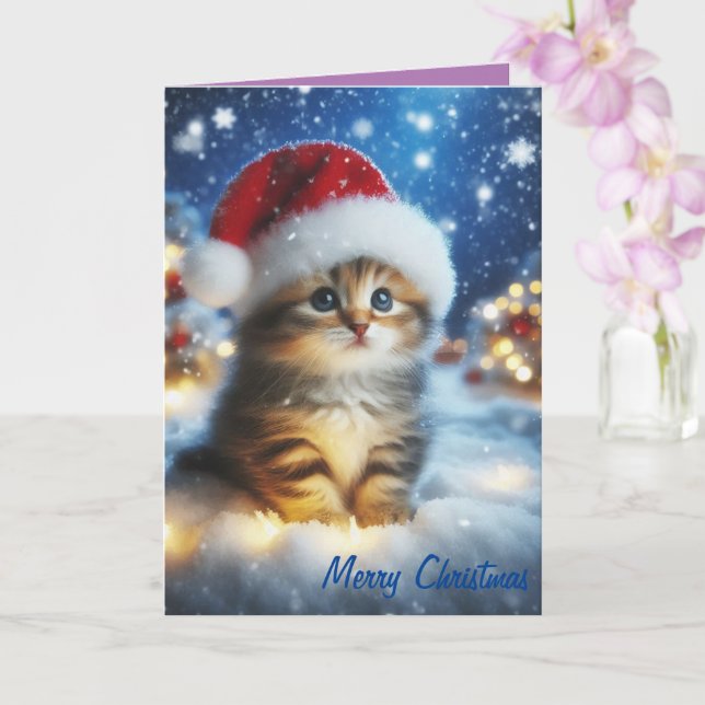 Merry Christmas Cute Kitten Card (Orchid)