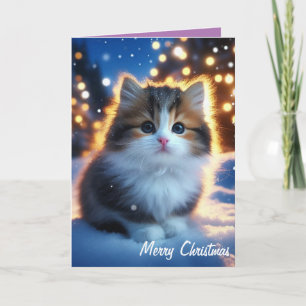 Merry Christmas Cute Kitten in snow Card