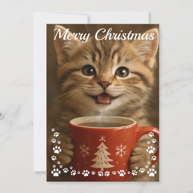 merry christmas cute kitten photo modern holiday card (Front)
