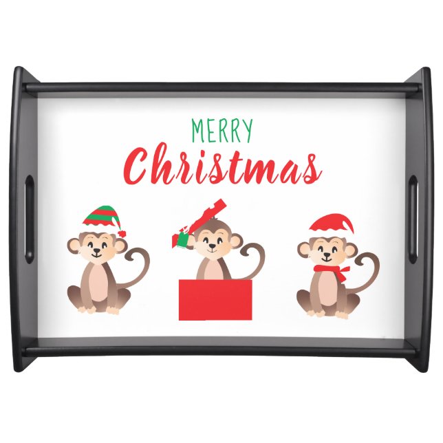 Merry Christmas Cute Little Monkeys Serving Tray (Front)